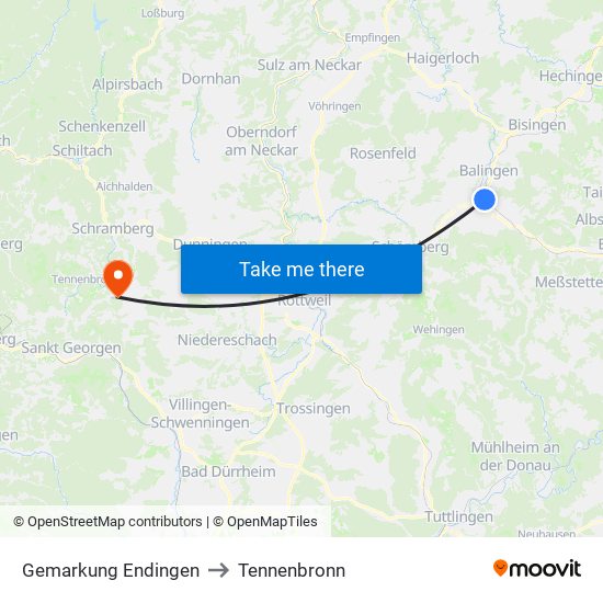 Gemarkung Endingen to Tennenbronn map