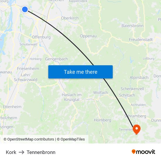 Kork to Tennenbronn map