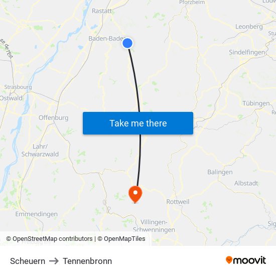 Scheuern to Tennenbronn map