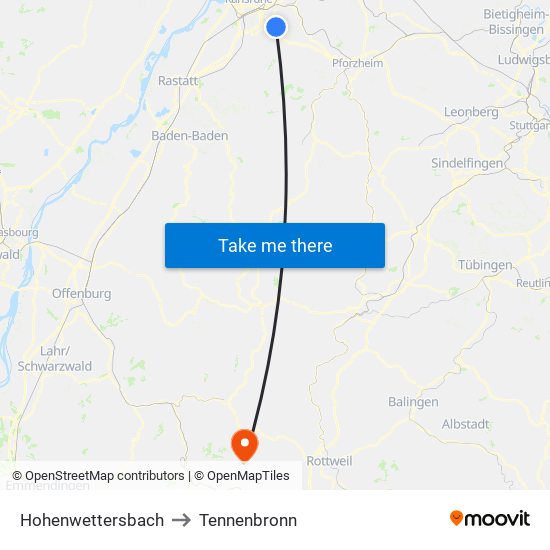 Hohenwettersbach to Tennenbronn map