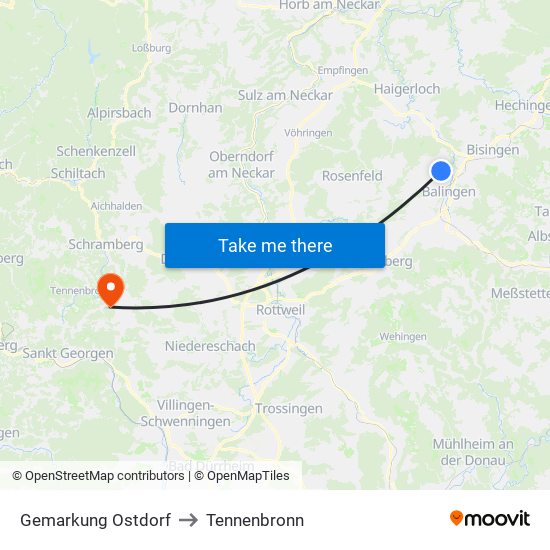 Gemarkung Ostdorf to Tennenbronn map