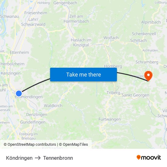 Köndringen to Tennenbronn map