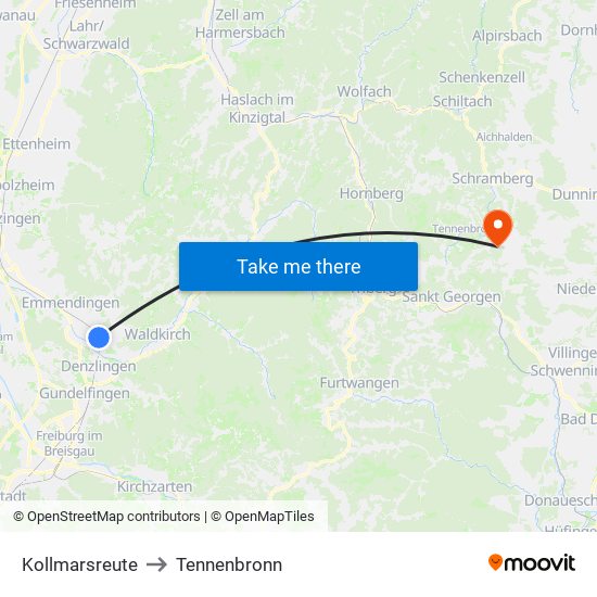 Kollmarsreute to Tennenbronn map