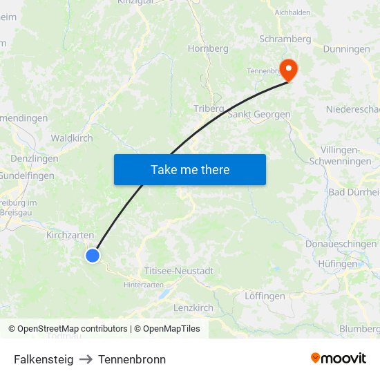 Falkensteig to Tennenbronn map