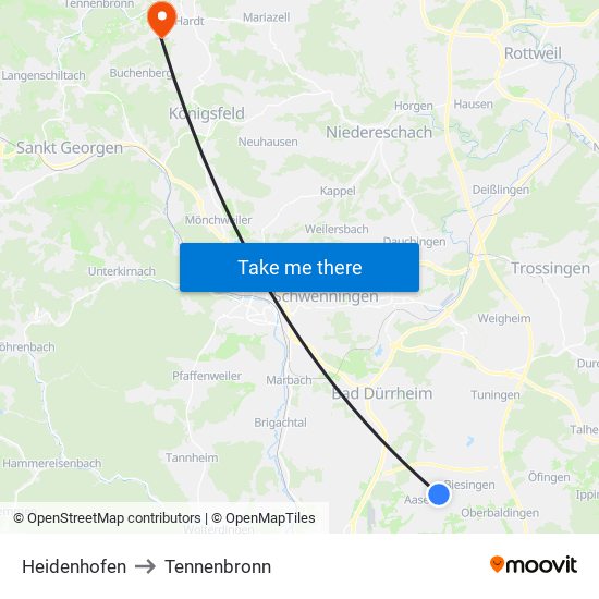 Heidenhofen to Tennenbronn map