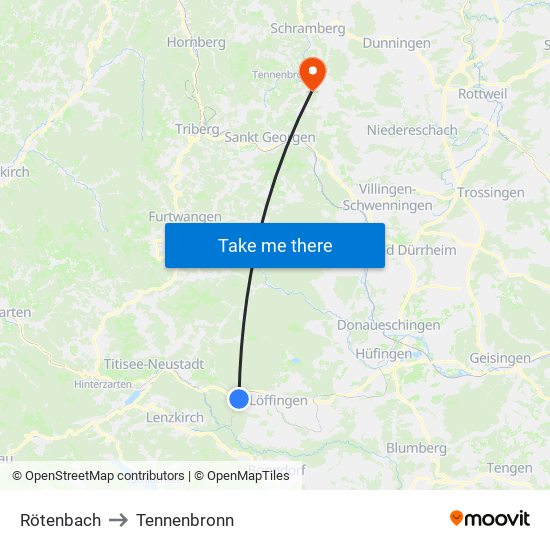 Rötenbach to Tennenbronn map