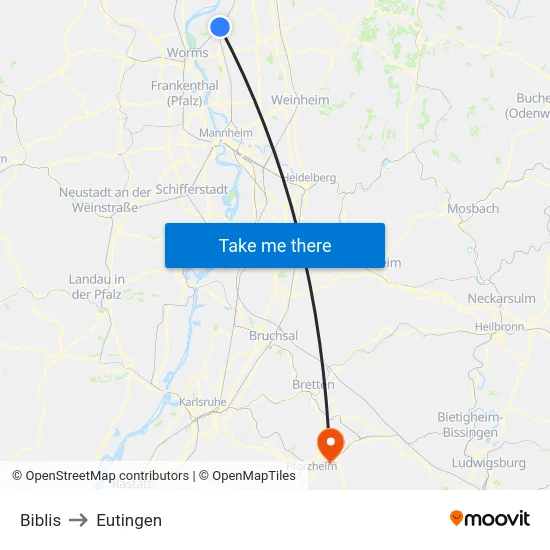 Biblis to Eutingen map