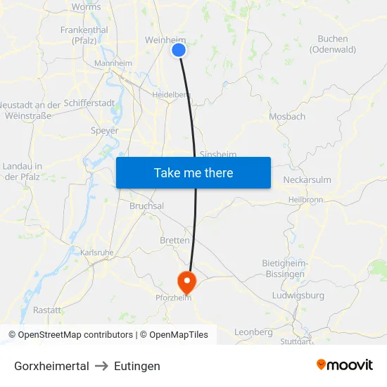 Gorxheimertal to Eutingen map