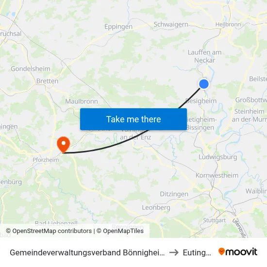 Gemeindeverwaltungsverband Bönnigheim to Eutingen map