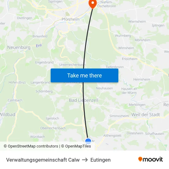 Verwaltungsgemeinschaft Calw to Eutingen map