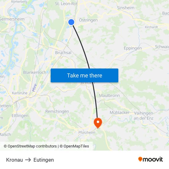 Kronau to Eutingen map