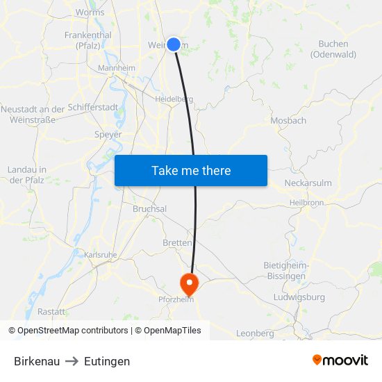 Birkenau to Eutingen map