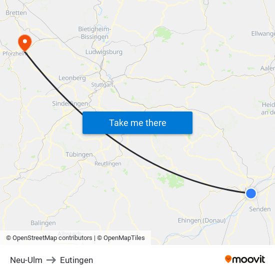 Neu-Ulm to Eutingen map