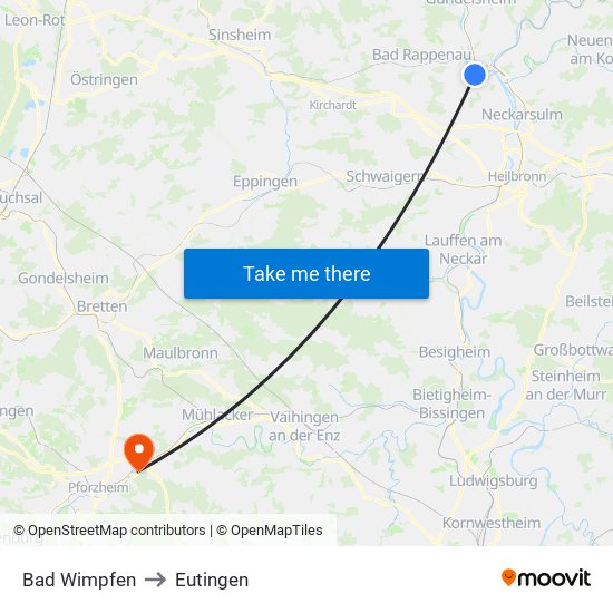 Bad Wimpfen to Eutingen map