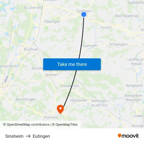 Sinsheim to Eutingen map