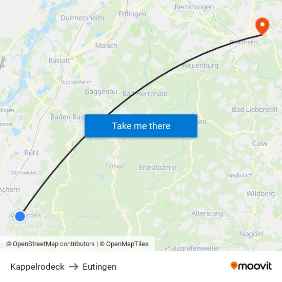 Kappelrodeck to Eutingen map