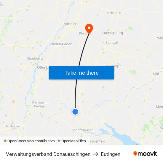 Verwaltungsverband Donaueschingen to Eutingen map