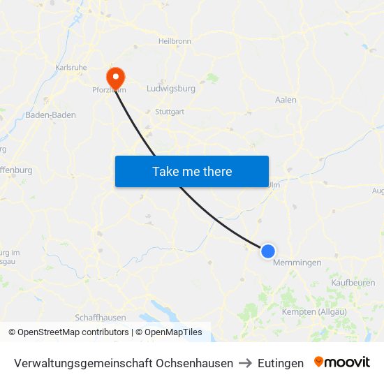 Verwaltungsgemeinschaft Ochsenhausen to Eutingen map