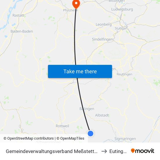 Gemeindeverwaltungsverband Meßstetten to Eutingen map