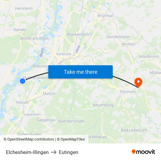 Elchesheim-Illingen to Eutingen map