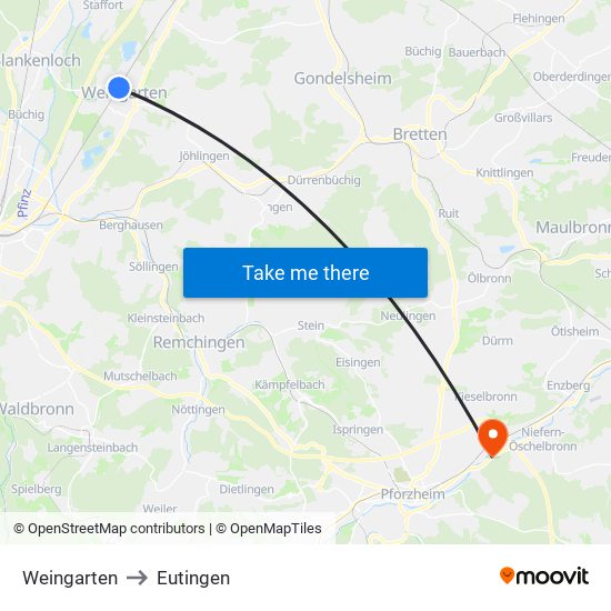 Weingarten to Eutingen map