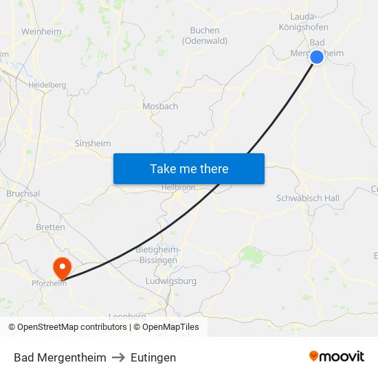 Bad Mergentheim to Eutingen map