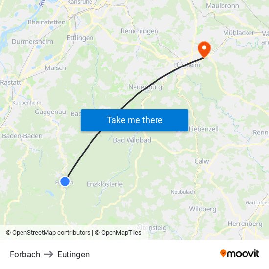 Forbach to Eutingen map