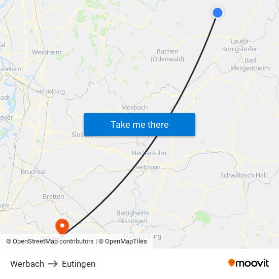 Werbach to Eutingen map