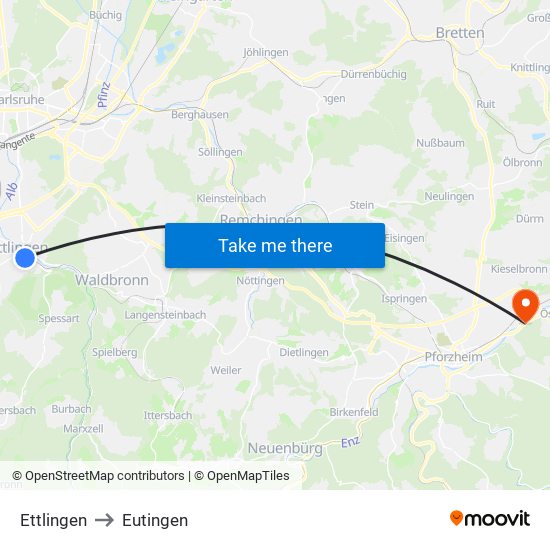 Ettlingen to Eutingen map
