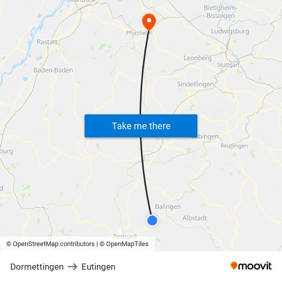 Dormettingen to Eutingen map