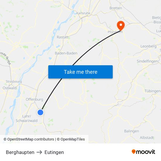 Berghaupten to Eutingen map