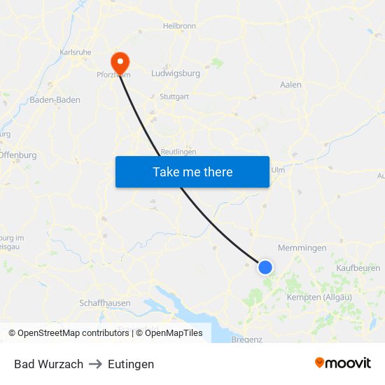Bad Wurzach to Eutingen map