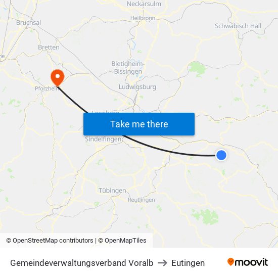 Gemeindeverwaltungsverband Voralb to Eutingen map