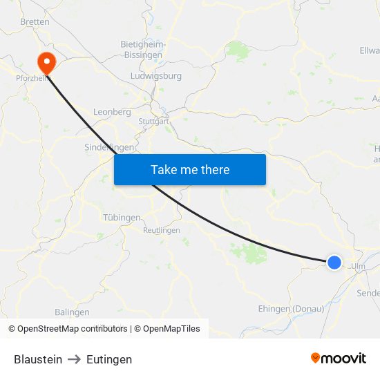 Blaustein to Eutingen map
