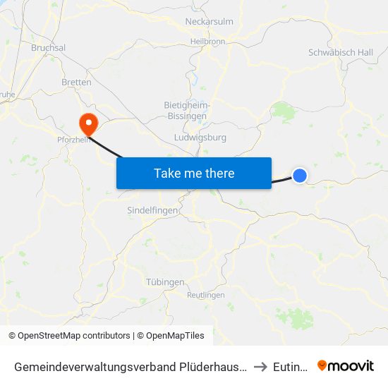Gemeindeverwaltungsverband Plüderhausen-Urbach to Eutingen map