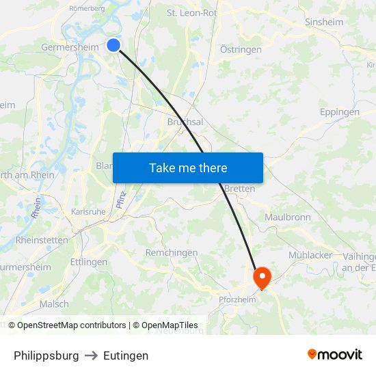 Philippsburg to Eutingen map