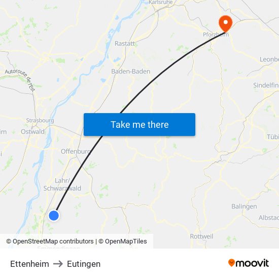 Ettenheim to Eutingen map