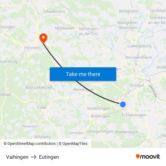 Vaihingen to Eutingen map