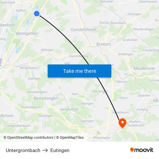 Untergrombach to Eutingen map