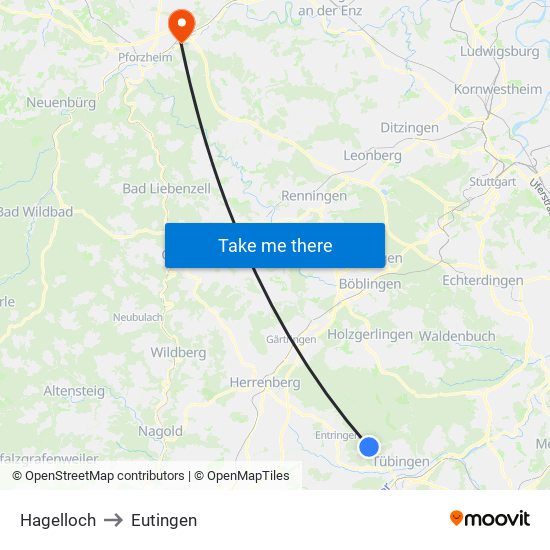 Hagelloch to Eutingen map