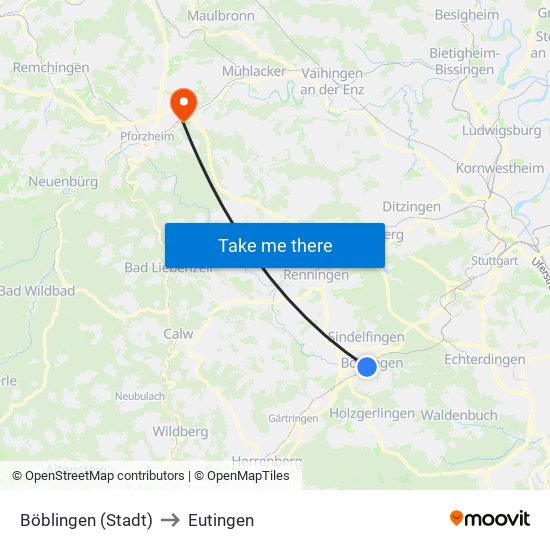 Böblingen (Stadt) to Eutingen map