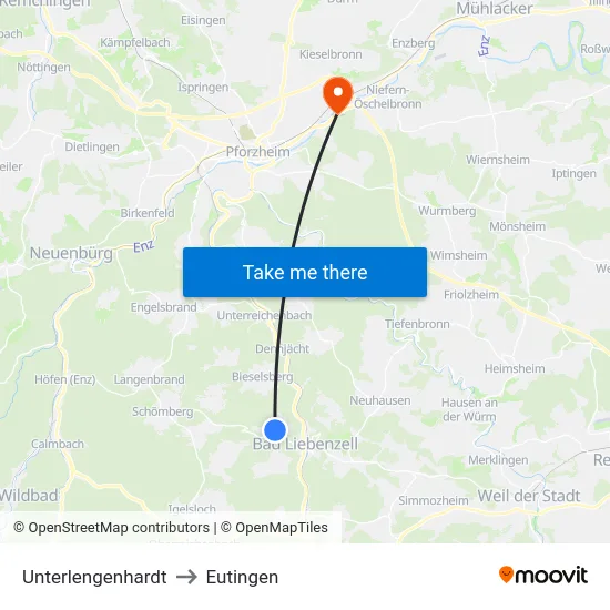 Unterlengenhardt to Eutingen map