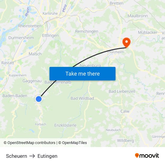 Scheuern to Eutingen map