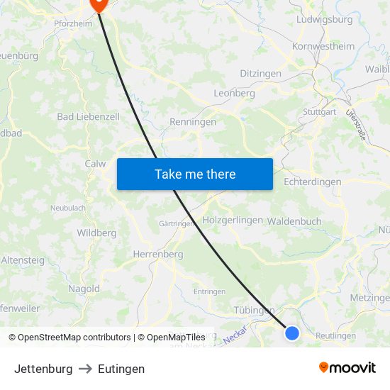 Jettenburg to Eutingen map