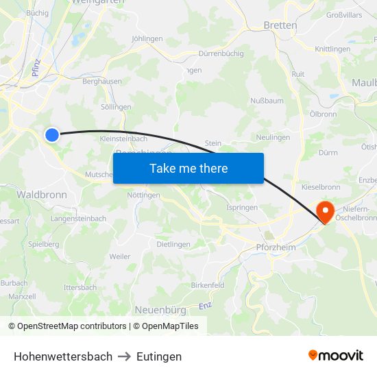 Hohenwettersbach to Eutingen map