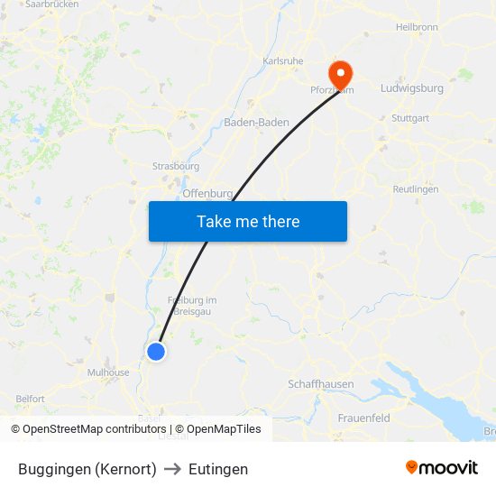 Buggingen (Kernort) to Eutingen map