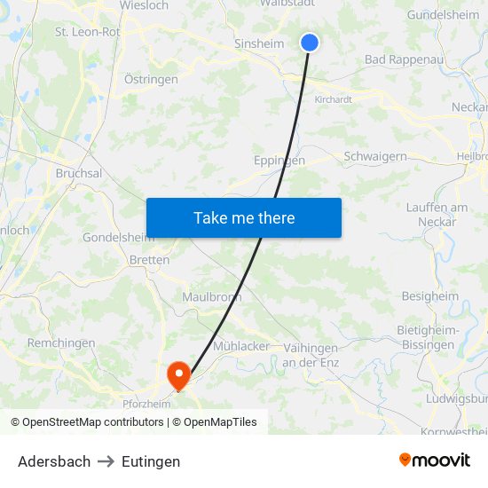 Adersbach to Eutingen map