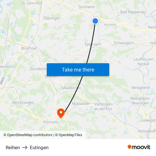 Reihen to Eutingen map