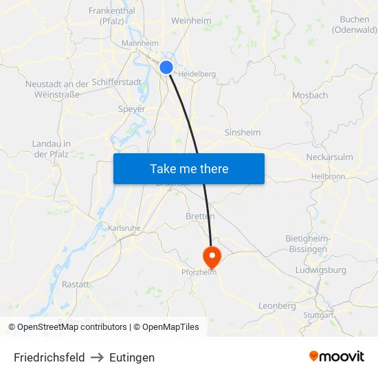 Friedrichsfeld to Eutingen map