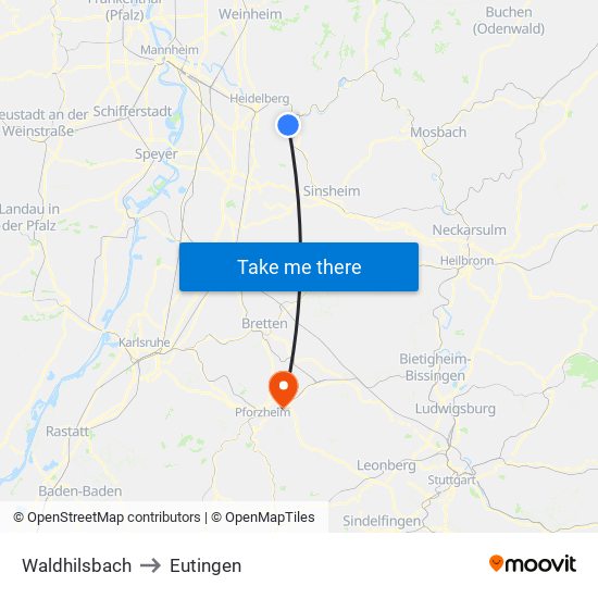 Waldhilsbach to Eutingen map